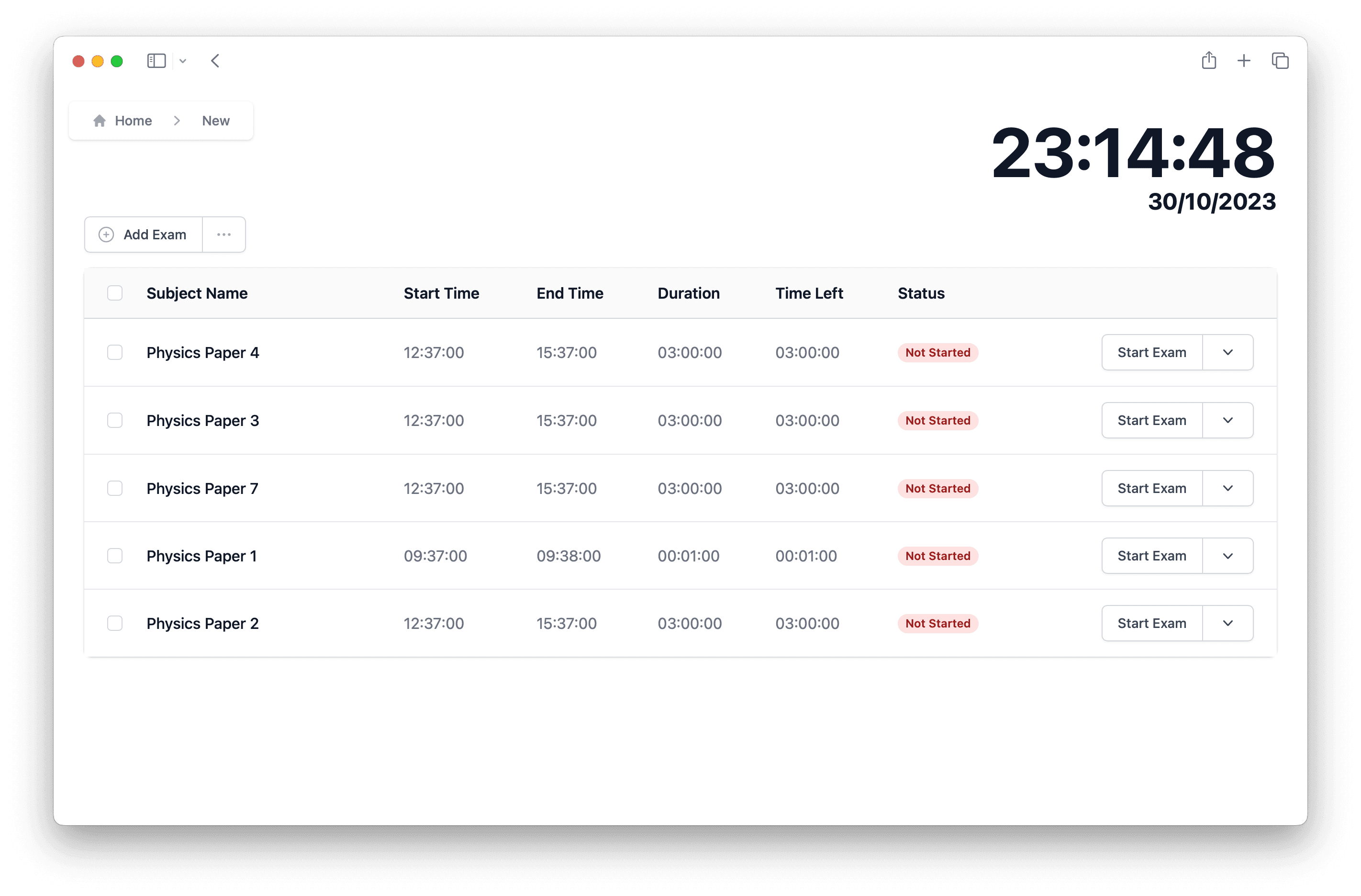 ExamManager classroom exam timer preview